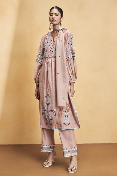 Philomel Embroidered Zardozi Silk Suit Set - Old Rose